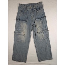 Cargo Jeans Wide Leg Utility Pockets 29 Light Wash Streetwear Y2K Skate