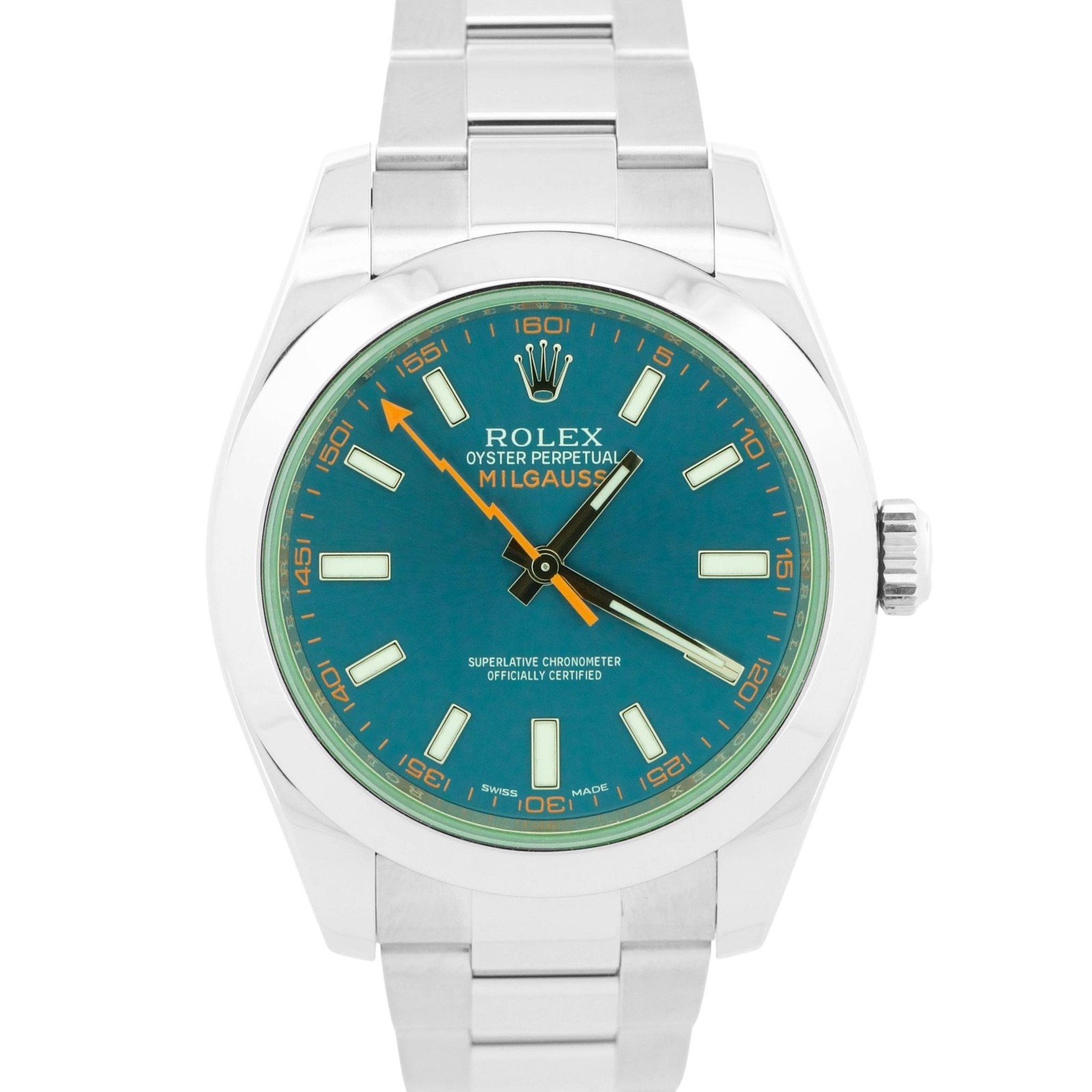 2017 PAPERS Rolex Milgauss BLUE 40mm Z-Blue Green 116400 GV Stainless Watch BOX