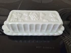 Vintage Westmoreland Milk Glass Paneled Grape Butter Dish with Lid