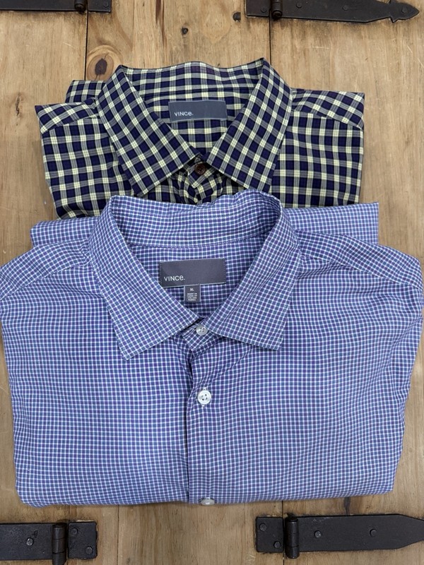 EUC Lot of 2 Vince Long Sleeve Men's L Large Shirt Checkered Purple
