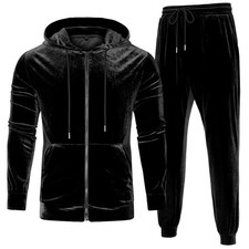LecGee Velour Sweatsuit :Men's Jogging track suit 2 Pieces XX-Large, Black