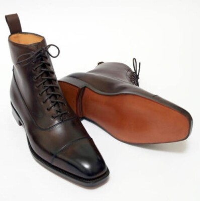 Dunkelbraun Leder Stiefeletten Handarbeit Kappe Zehe Stiefel Mode Herren
