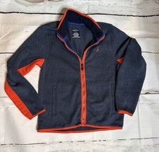 Nautica Sports Jacket Boys 14/16 Orange Blue Fleece Full Zip Winter Sweater