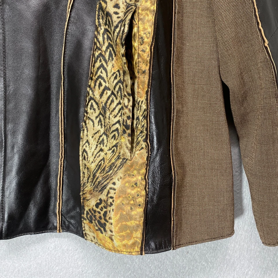 Vintage KOOS Jacket Womens 1X Leather Moto Tweed Animal Print Art Avant Garde - Image 4 of 4