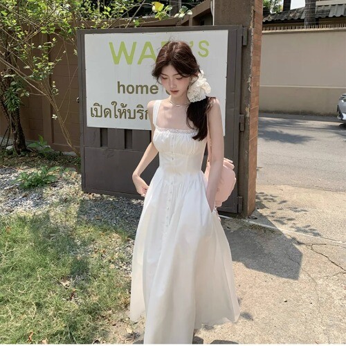 Elegant Beach Party White Midi Dresses for Korean Fashion Casual Sleeveless - Picture 22 of 23