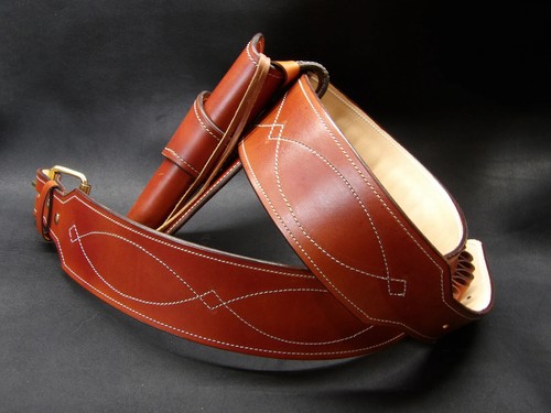 WESTERN LEATHER HOLSTER GUN BELT 44 / 45 BROWN HAND MADE COWBOY REVOLVER PISTOL - Picture 23 of 28