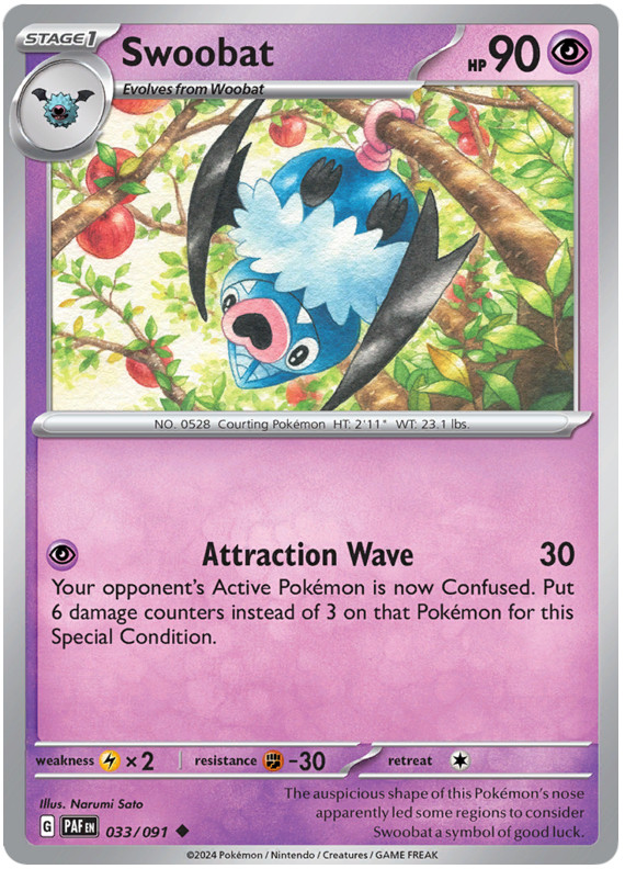 Swoobat Paldean Fates 033/091 Pokemon TCG Card NM/M Regular