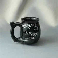 Pipe Mug Coffee Cup Pipe Bowl Ceramic 10oz Mug Wake and Bake Black