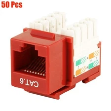 50 Pcs Cat6 RJ45 Network LAN Ethernet Keystone Jack 100 Punch Down Snap-in Red