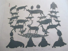 Jamasie Teevee ANIMALS OF NOVOOJUAK CAPE DORSET 33/50 Intuit Art Stonecut 1973