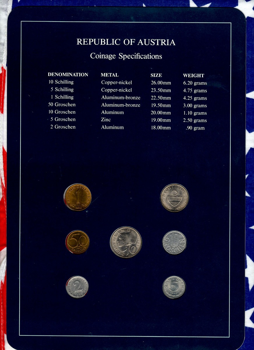 Coin Sets of All Nations Austria UNC 1986-1988 10 Schilling 1988 5
