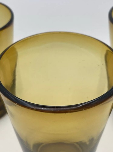 Set Of Three Hand-blown Amber Pint Glasses Vintage Artisanal Style Heavy 14 oz - Picture 10 of 11