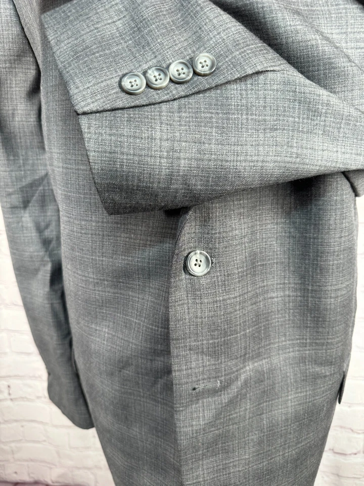 JOSEPH & FEISS Mens Gray Check BIG & TALL Wool Sport Coat Blazer Jacket SIZE 48R - Image 3 of 4