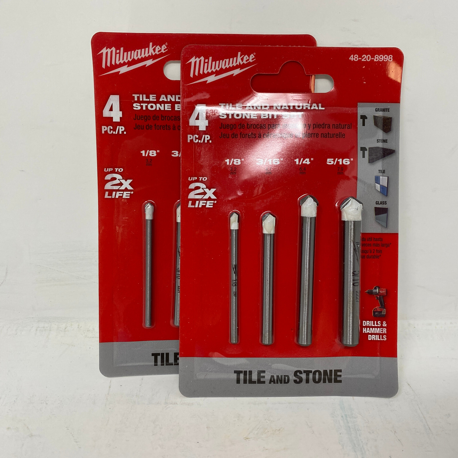 LOT OF 2 Milwaukee 48-20-8998 Tile Natural Stone 4 pc Drill Bit Set ...