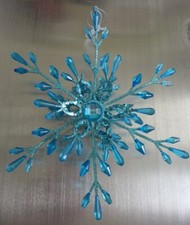 Large 8" Beaded Glittered Wired SNOWFLAKE Ornament Blue