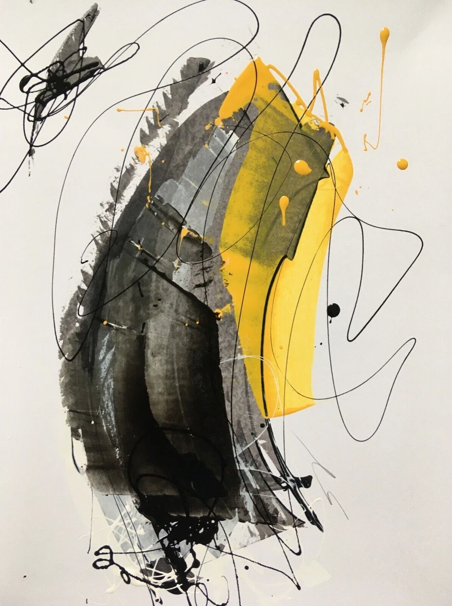 Original Signed Acrylic Ink Contemporary Abstract Graphic Painting A3