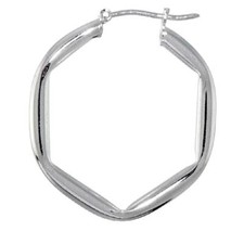 Sterling Silver 3mm Tube Hexagon Shaped Hoop Earrings, Made in Italy