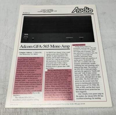 ADCOM GFA-565 MONO AMPLIFIER GFP-565 PREAMP ORIGINAL AUDIO REVIEW  L054