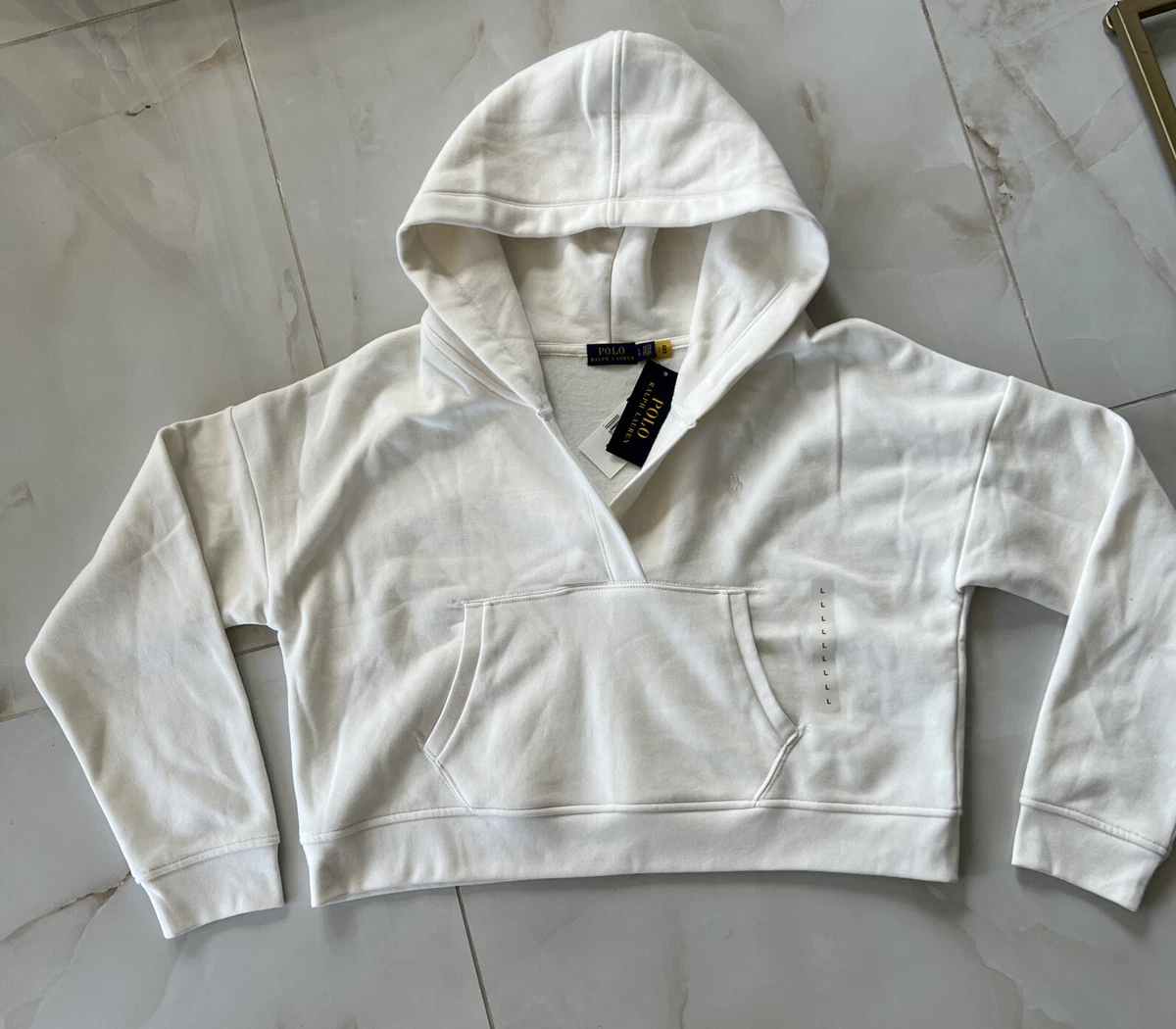 Polo Ralph Lauren Women White v Neck Cropped Hooded Sweatshirt Size L | eBay