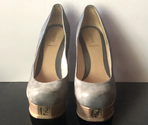 FENDI Nubuck Platform Pumps Women's Size 10 Gray - Picture 3 of 6