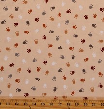 Cotton Dogs Prints Animals Paws Natural Fabric Print by the Yard D751.20
