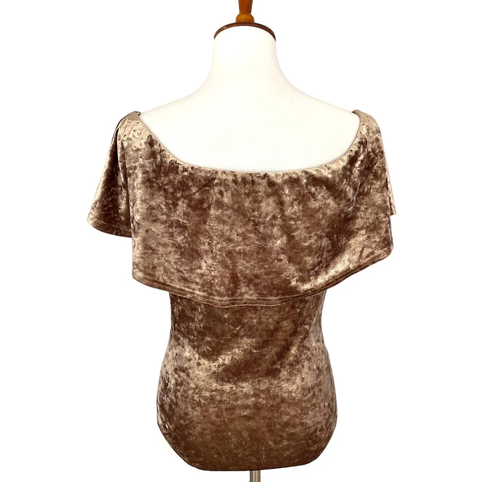 Honey Punch Cafe au Lait Brown Velvet Off The Shoulder Bodysuit Size Large - Image 2 of 4