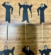 White Mask Ghostface Horror Cupcake Toppers Lot Of 12