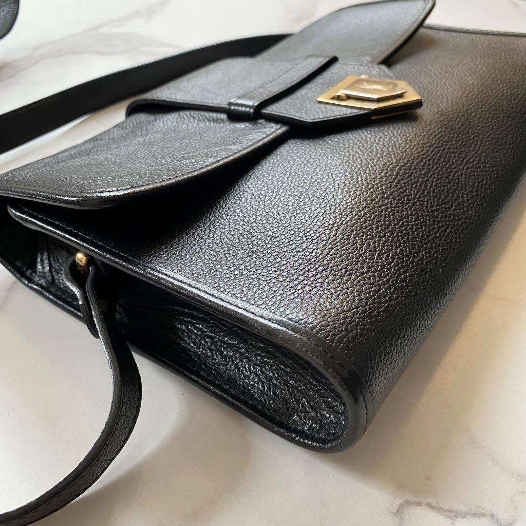 Yves Saint Laurent YSL Crossbody Shoulder Bag Black Leather Vintage