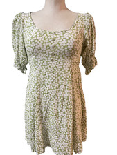 Faithful the Brand Puff Sleeve Mini Dress size S Scoop Neck Pistachio White