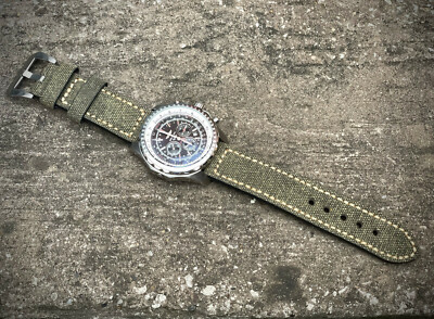 Dicker Schwarzer Canvas- Und Leder-Uhrenarmband - 20mm 22mm 24mm 26mm Anstoß