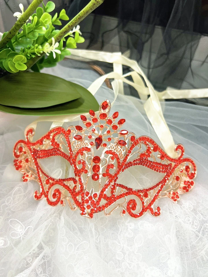 Masquerade Mask for Women, Red Mask, Rhinestone, Venetian Party, Evening Prom - Image 3 of 3