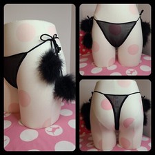 NWT Vtg Victoria's Secret Silk Pom-Pom Side Tie Thong Panty Size Lg  RARE