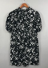 Who What Wear Dress Women's Small Black White Shift Ruffle Pockets Linen NWT