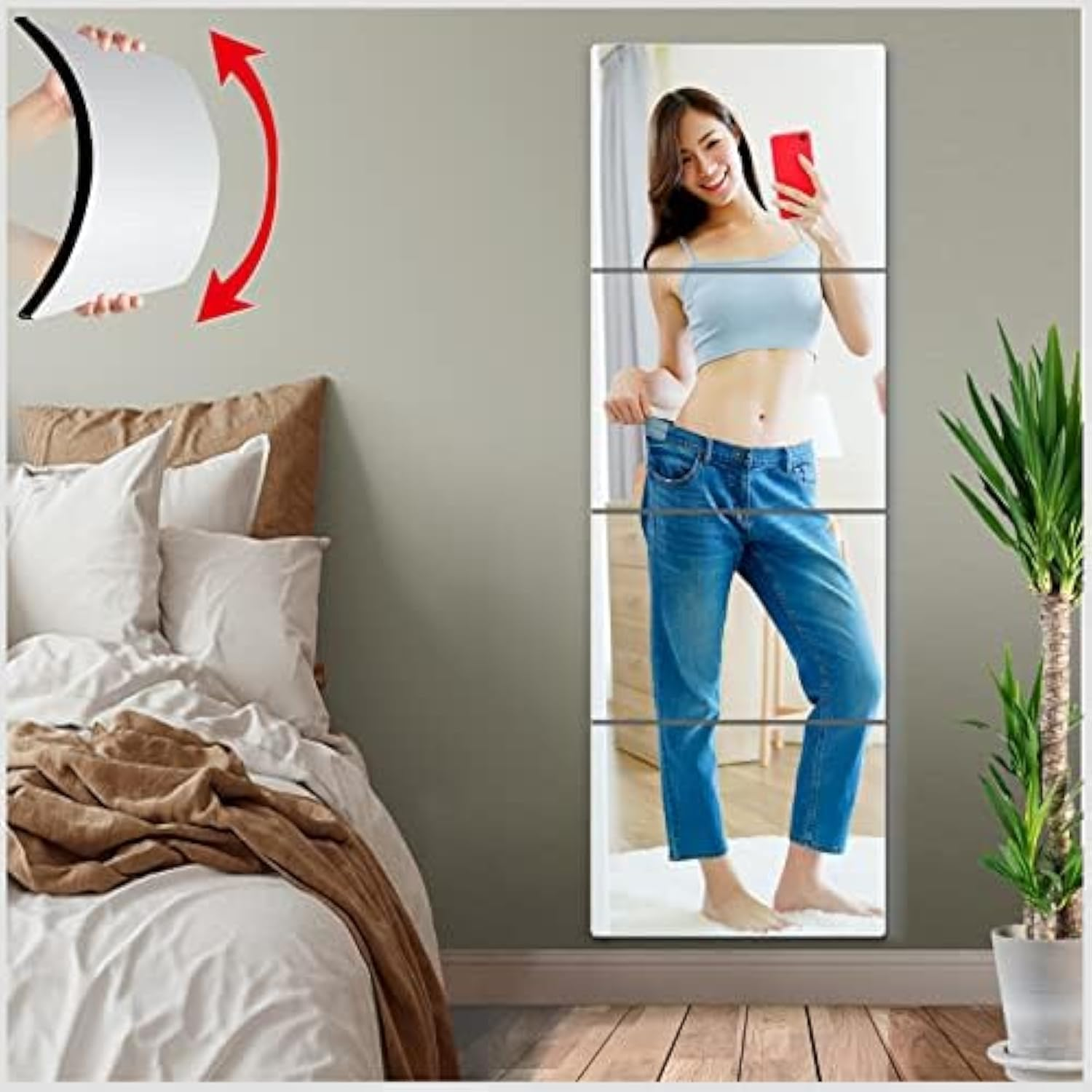 Unbreakable Full Length Wall Mirror Cheap,Over the Door Mirror,4 Pcs 10