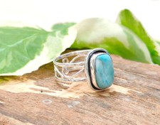 Beautiful Larimar Solid 925 Sterling Silver Statement Handmade Ring AllSize M307