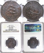 1841 HT-20 Daniel Webster Hard Times Token NGC AU 55