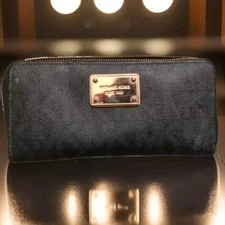 Michael Kors Dark Gray Leather Wallet Gold 