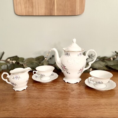 Wawel China Teapot Creamer Teacup Saucer Set Blue Pink