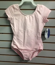 Capezio 9908C Girls' Size Large (12-14) Pink Cotton Short Sleeve Leotard