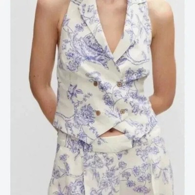 Jason Wu Linen Blend Halter Style Top & Wide Leg Pants In Blue White SET. Sz 8 m