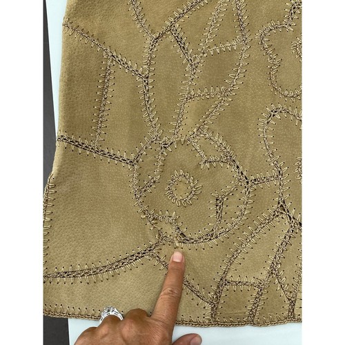 Suedessence Tan Floral Suede Leather Skirt Women's Size S/M - Picture 9 of 11