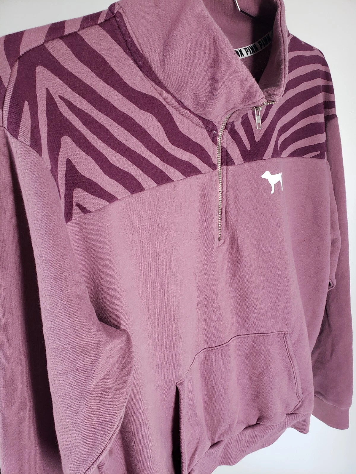UNDERCOVER Felpa con cappuccio ROSA Victoria Secrets 1 2 zip zebrata manica lunga coulisse pile L Large