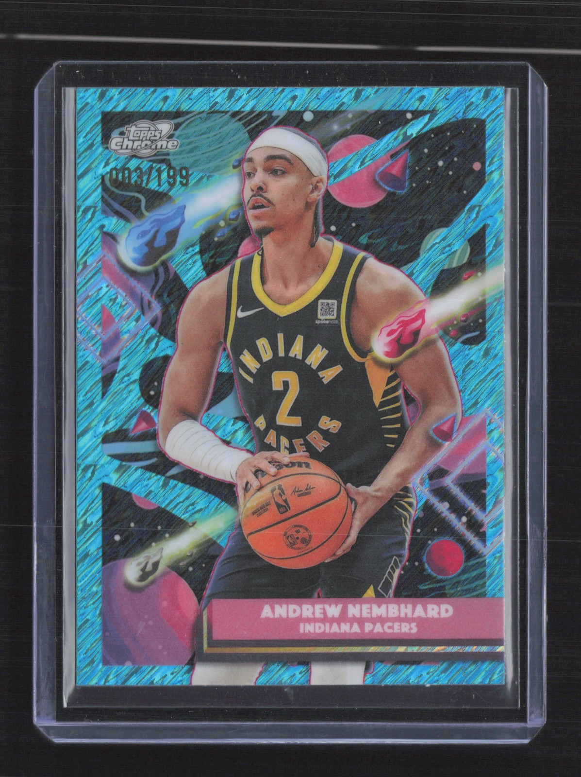 2025-26 Topps Chrome Cosmic #59 Andrew Nembhard Aqua Equinox Refractor #/199