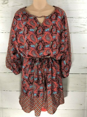 Aina Be Orange Teal Purple Black Paisley Dress Womens Size Medium M M13