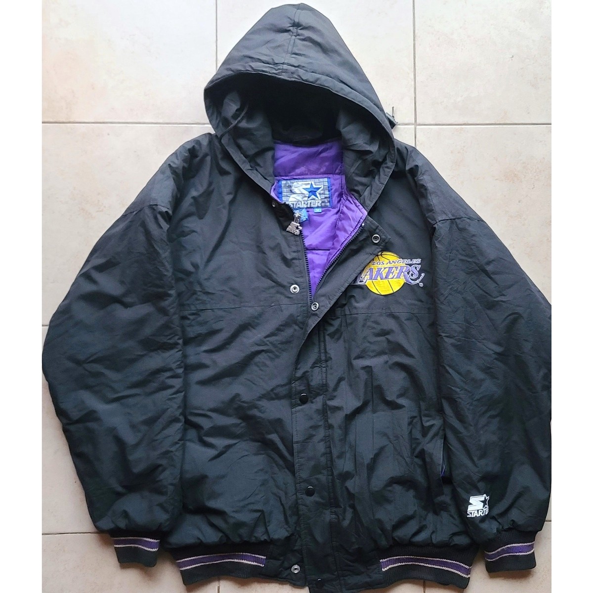 Los Angeles Lakers 90s STARTER puffer jacket M black hood NBA