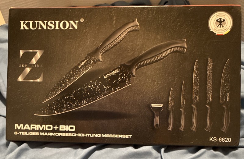 Kunsion KS-6620 6-Piece Stainless Steel Antibacterial Knife Set, Black + Peeler
