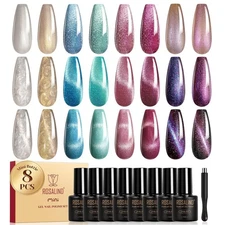Cateye Gel Polish, 8 Colors Holographic Magnetic Cat Eye Gel Nail Polish Set wit