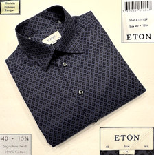 ETON NWT 285 SLIM FIT DARK BLUE DRESS SHIRT COTTON TWILL EUR 40 - US 15 3/4 M