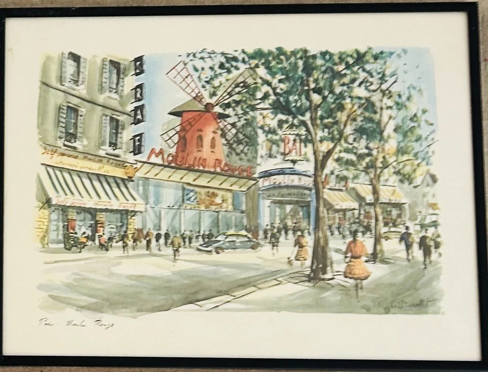 ARTE DE PARED IMPRESIÓN ACUARELA VINTAGE ENMARCADO PARIS MOULIN ROUGE & NOTRE DAME Foto 3 de 4