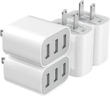 4 Pack 3-Port USB Charger Block Wall Adapter - USB Charging Cube Brick Compatibl